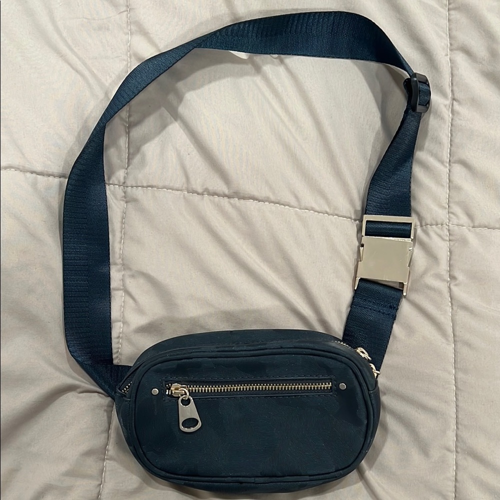 Dark Blue Belt Bag with Adjustable Strap and Silver Zipper